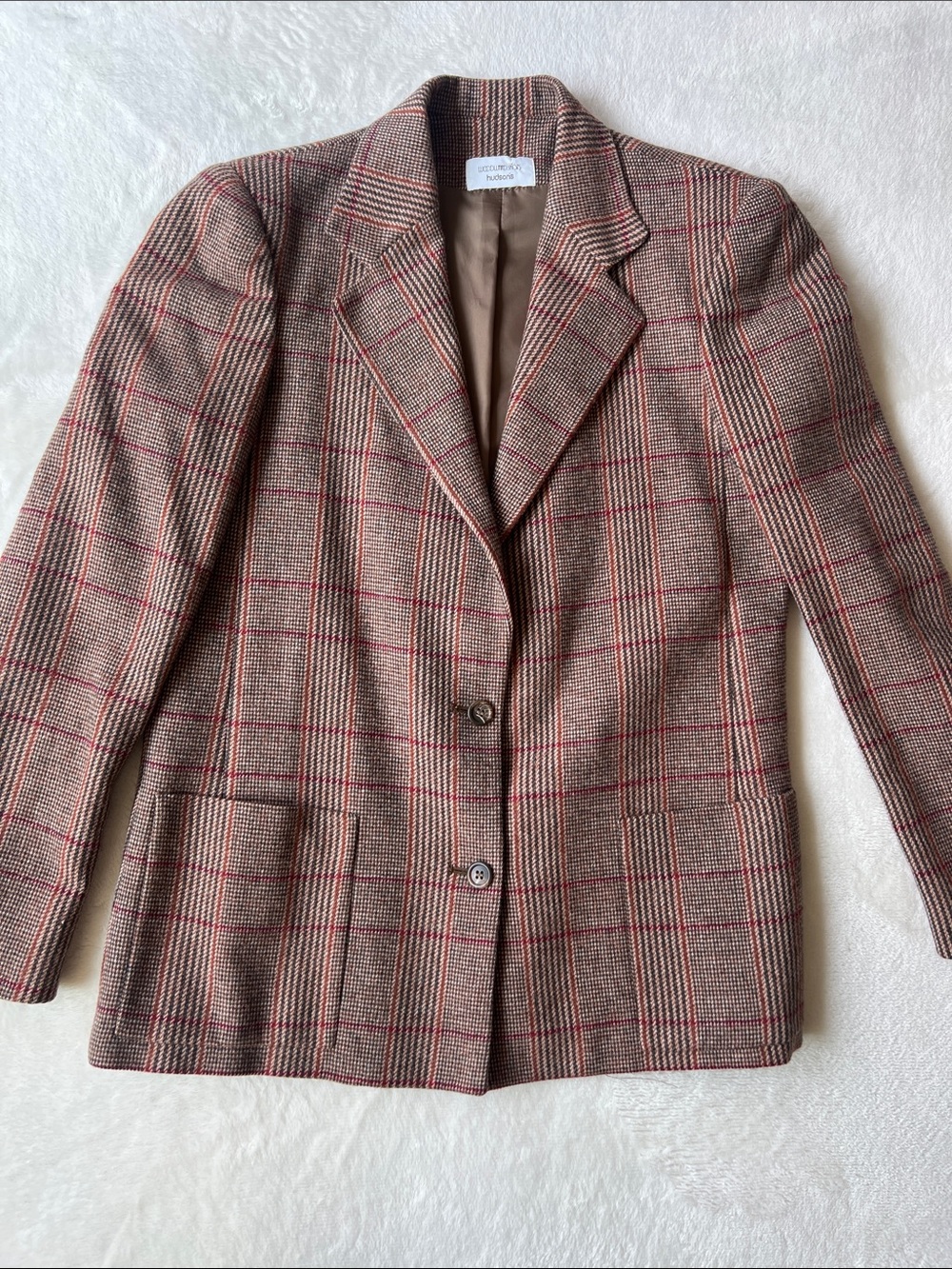 Vintage Woodward Shops for Hudson’s Brown Plaid Blazer with Red Windowpane